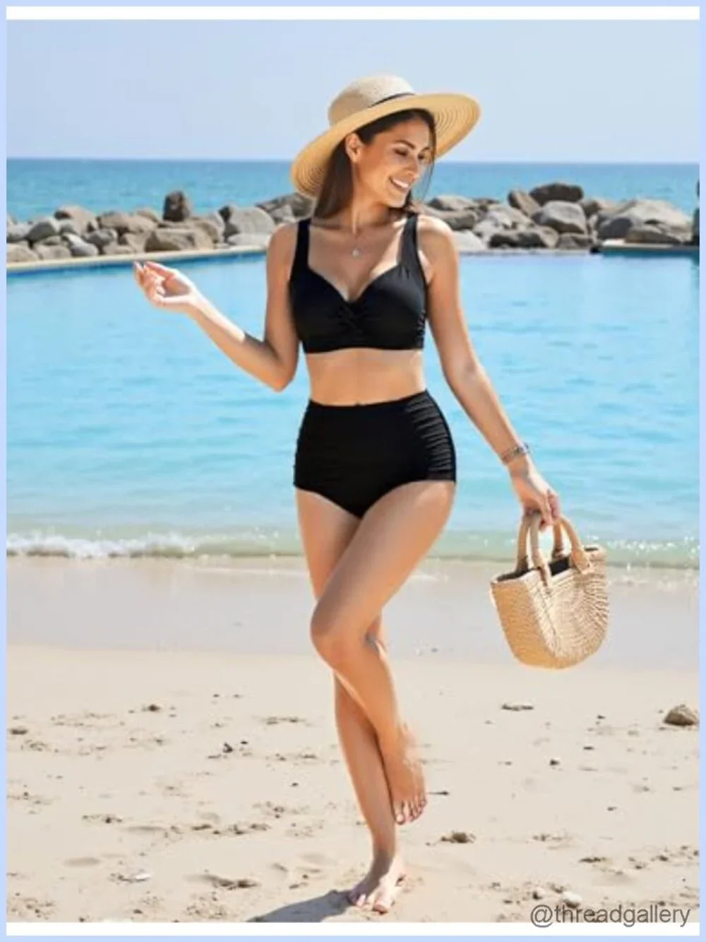 High Waisted Twist Front Bikini Set Ruched Tummy Control Two Piece Swimsuit